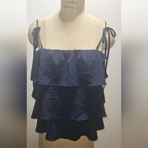 Elegant Navy Top with Ruffle Layers Size M
